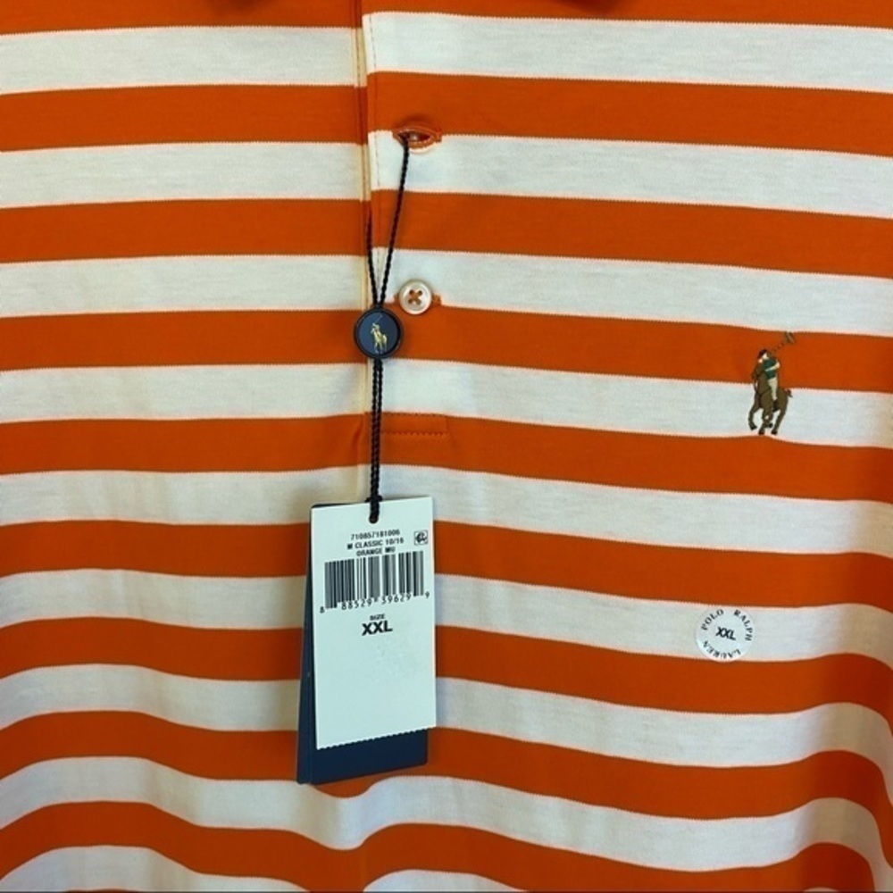 Polo Ralph Lauren Classic Fit Soft Cotton Striped Polo Shirt Orange/white Sz XXL - Picture 15 of 15